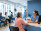 Recepção de unidade de saúde com atendimento humanizado a pacientes em Navegantes após implantação do novo sistema que extinguiu as filas nas UBSs.