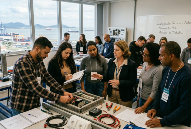 Participantes de curso de qualificação profissional do programa Qualifica Navega em Navegantes.